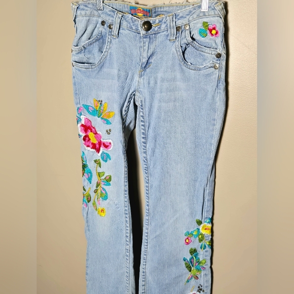 Vintage Y2K LTB Floral Eclectic Boho Embroidered Low Rise Flare Leg Jeans, Sz 9 - Picture 3 of 6